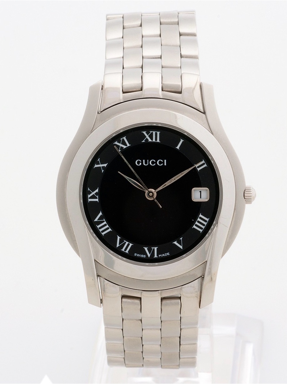 Gucci Silver Bracelet Watch with Black Dial